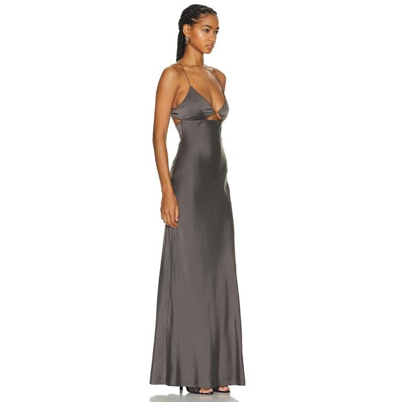 St. Agni Soft Silk Bra Bias Slip Dress in Pewter Grey - Picture 2 of 3